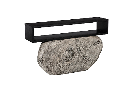 Plateau Console Table With Shelf Gray Stone