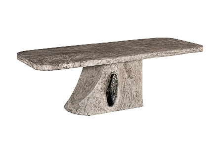 Origins Dining Table Straight Edge, Gray Stone, Root Base