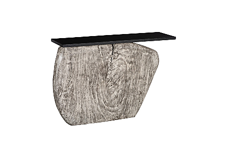 Plateau Console Table With Shelf Gray Stone