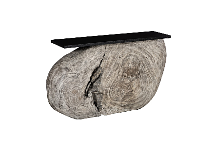 Plateau Console Table With Shelf Gray Stone