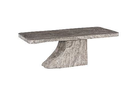 Origins Dining Table, Straight Edge, Gray Stone, Root Base