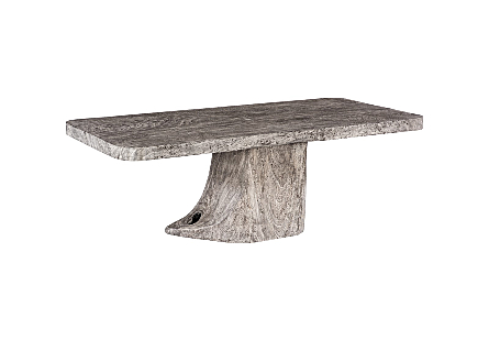 Origins Dining Table, Straight Edge, Gray Stone, Root Base