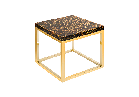Captured Gold Flake End Table with Plated Brass Finish Base
