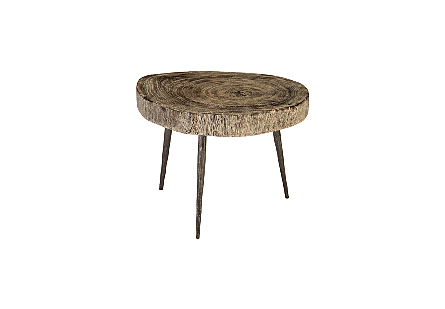 Crosscut Coffee Table Gray Stone, Forged Legs