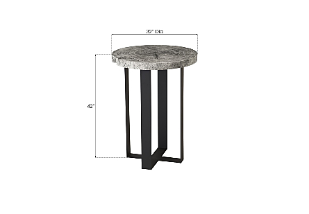 Chuleta Bar Table on Black Metal Base Chamcha Wood, Gray Stone